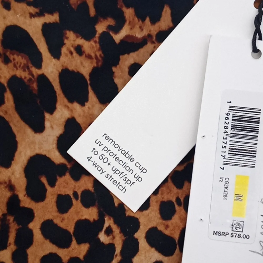 Calvin Klein Animal Print V-Wire‎ Bandeau Halter Tankini Swim Top Jaguar M